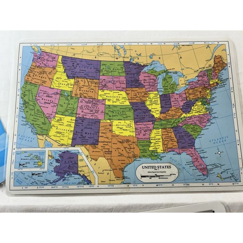 Lot 6 Vintage Educational Placemats Seasame Street USA Map Clock ABCs